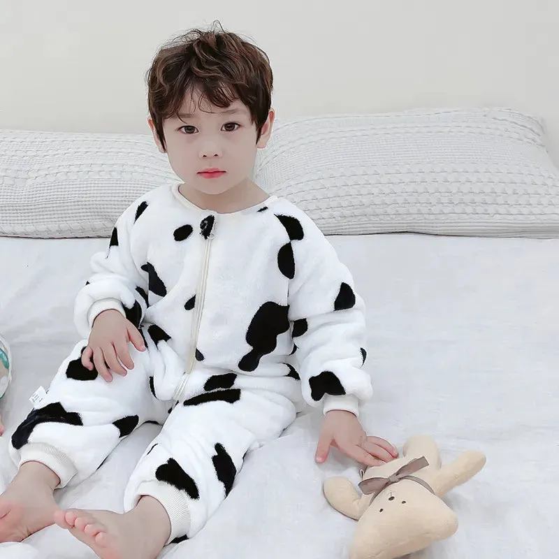 1 to 5 Years Winter Flannel Childrens Pajamas Sleeping Bags Rompers for Boys and Girls One-piece Suits for Home Wear