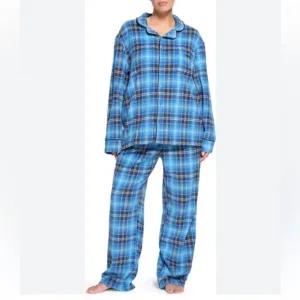 $115 NWOT SKIMS GENDER INCLUSIVE COBALT BLUE FLANNEL PJS PAJAMAS MEDIUM LARGE
