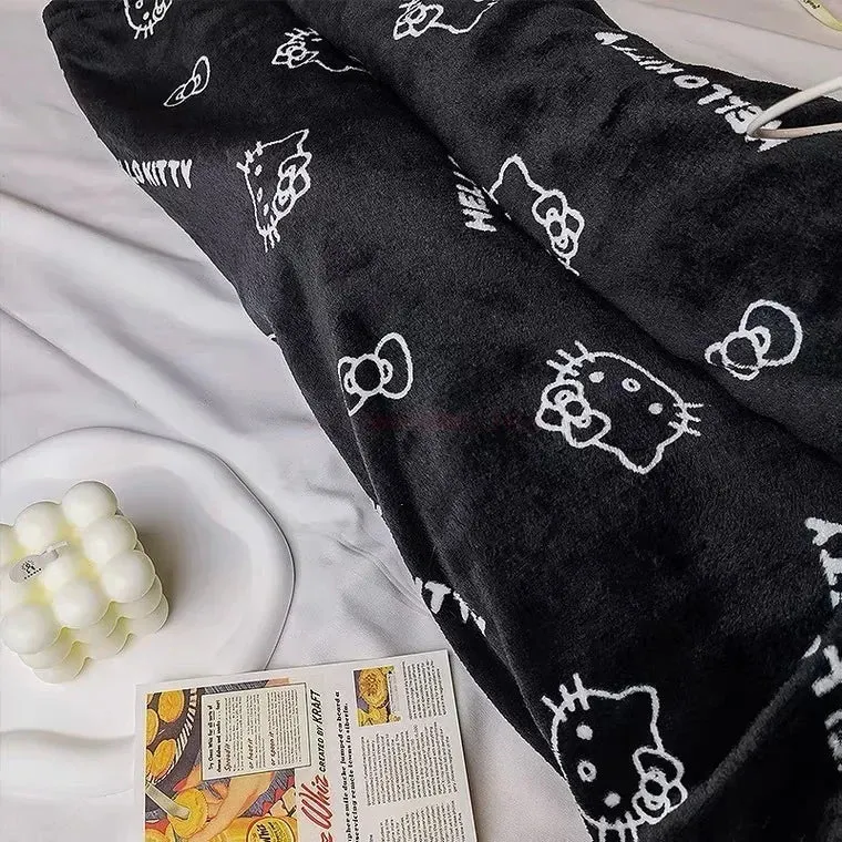 2024 Sanrio Hello Kitty Pajamas Halloween Flannel Fashion Trouserswomen Kawaii Woolen Anime Cartoon Casual Home Pants Autumn