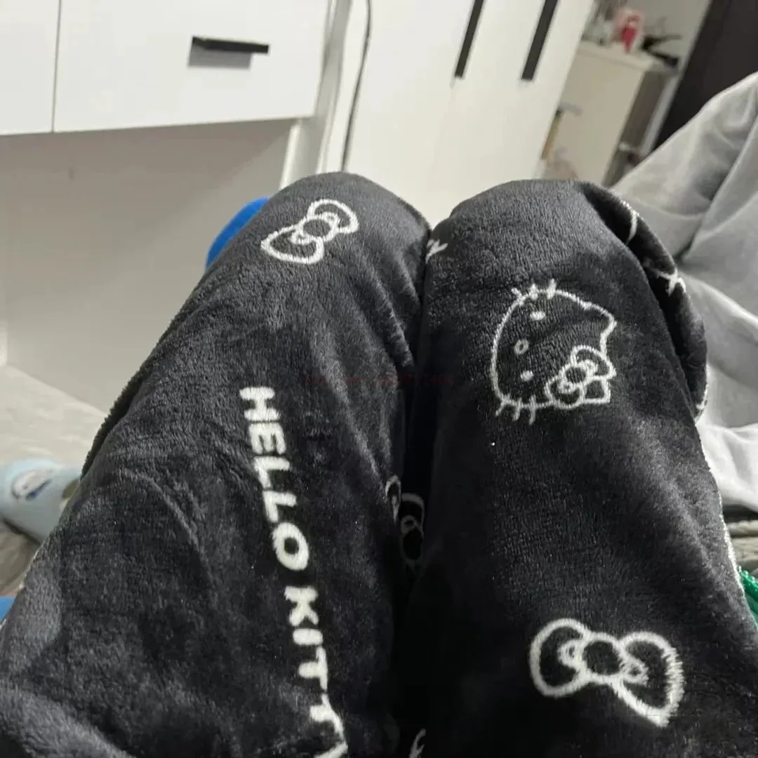 2024 Sanrio Hello Kitty Pajamas Halloween Flannel Fashion Trouserswomen Kawaii Woolen Anime Cartoon Casual Home Pants Autumn