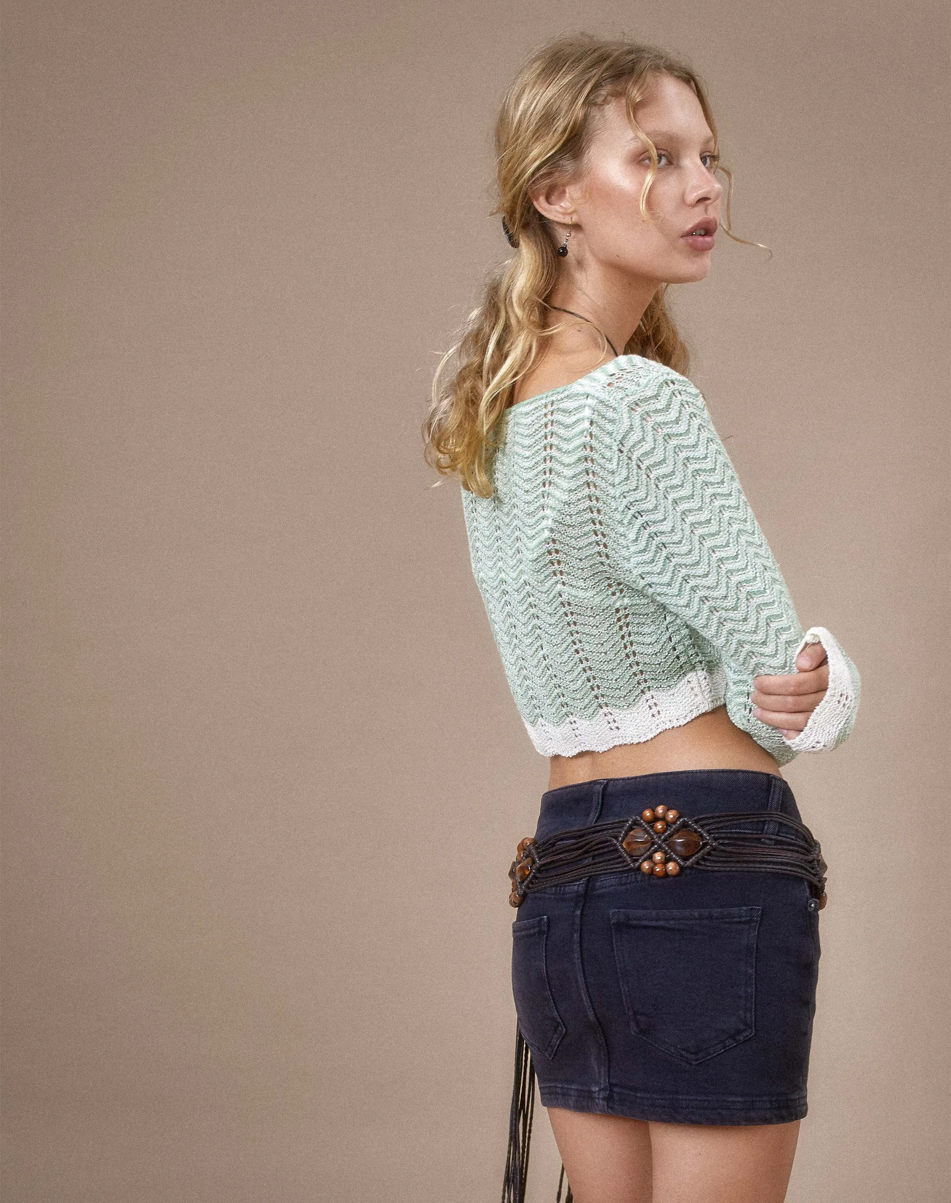 Aesha Cropped Cardigan in Sage Cream