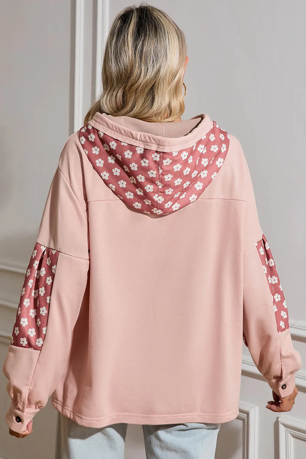 Alison, Floral Patchwork Star Pattern Drawstring Hoodie