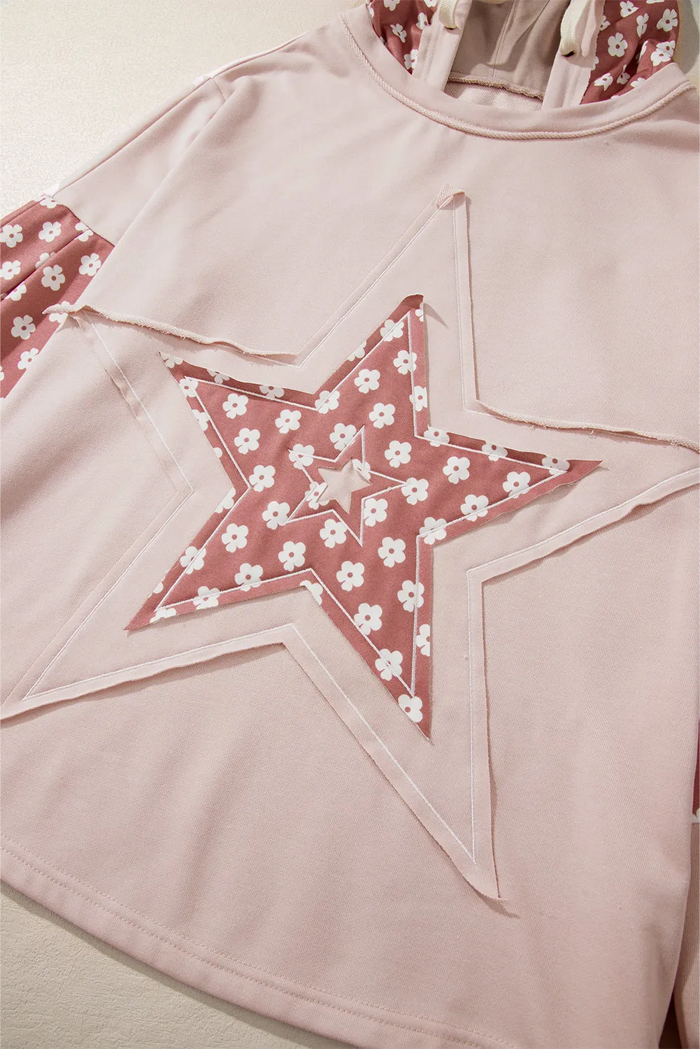 Alison, Floral Patchwork Star Pattern Drawstring Hoodie