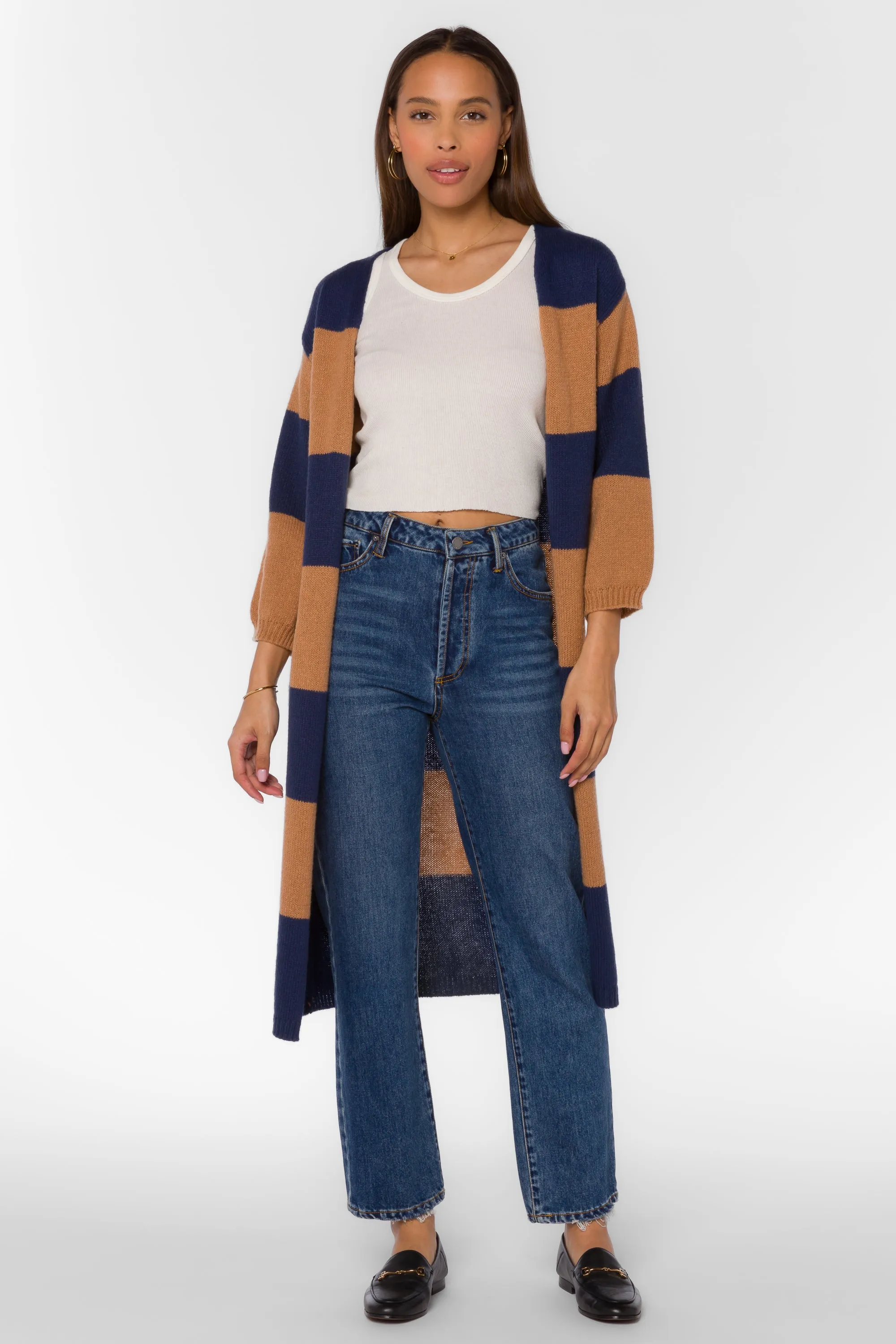 Amina Navy Brown Stripe Cardigan
