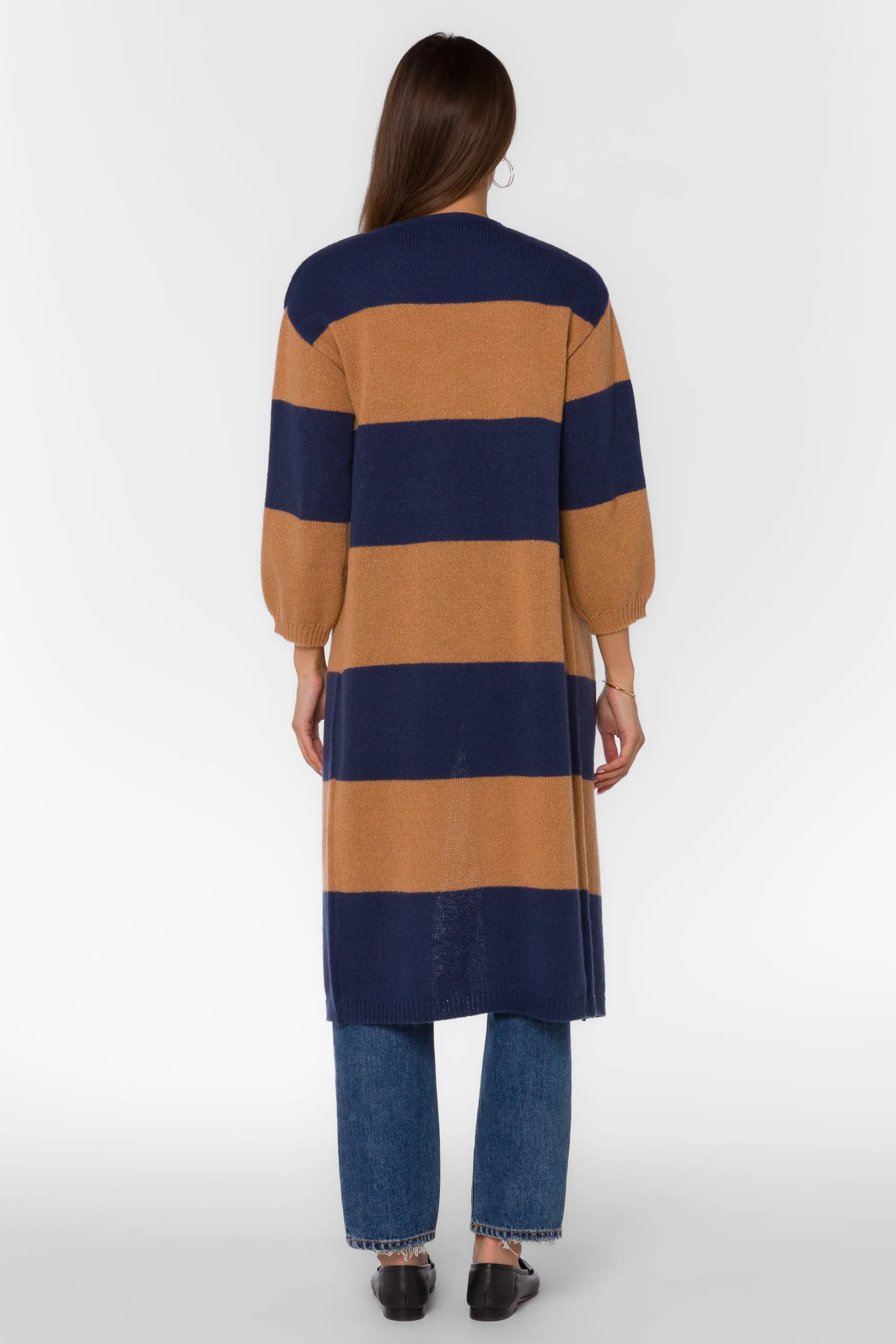 Amina Navy Brown Stripe Cardigan