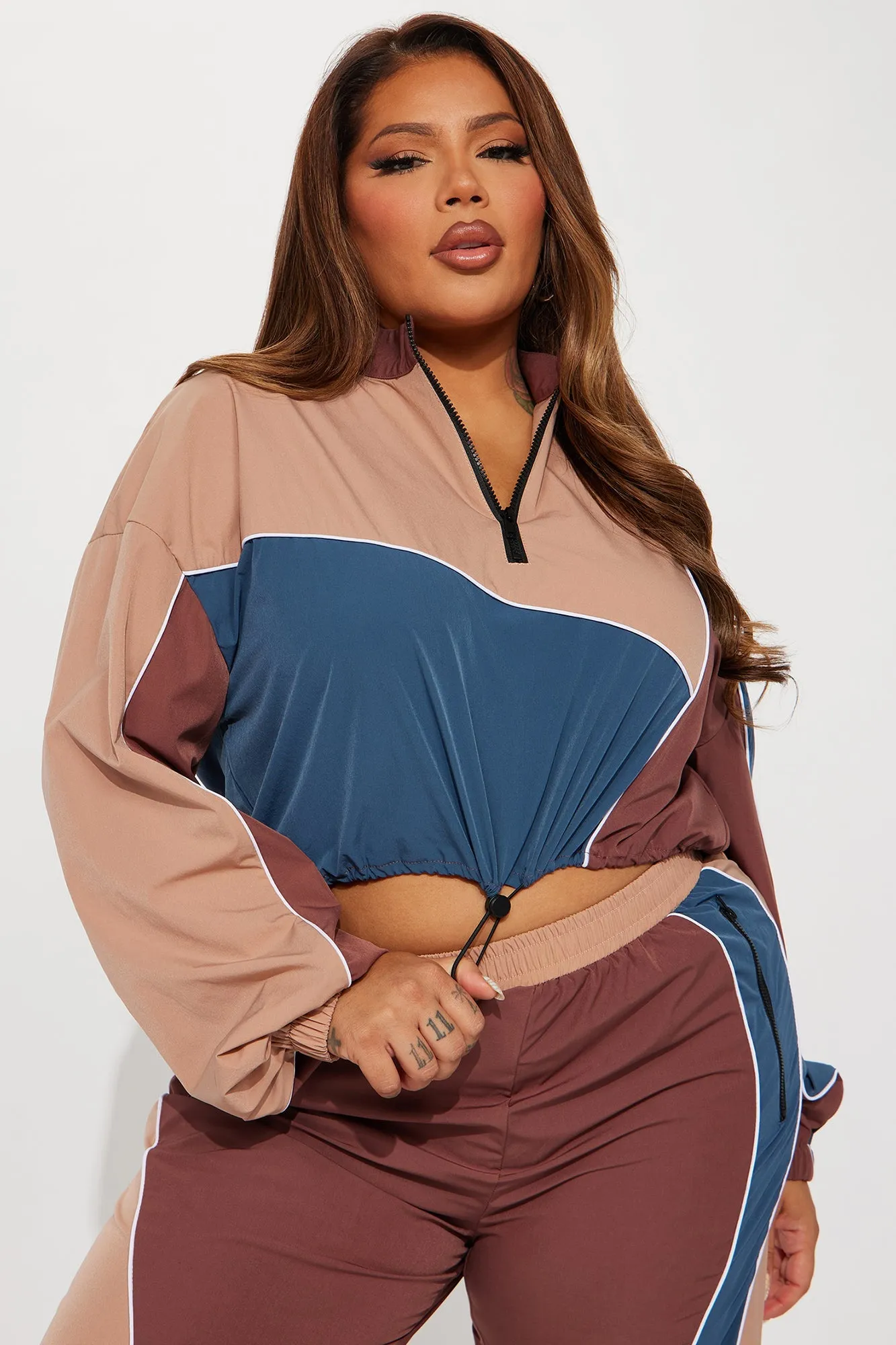 Andrea Windbreaker Jogger Set - Brown/combo