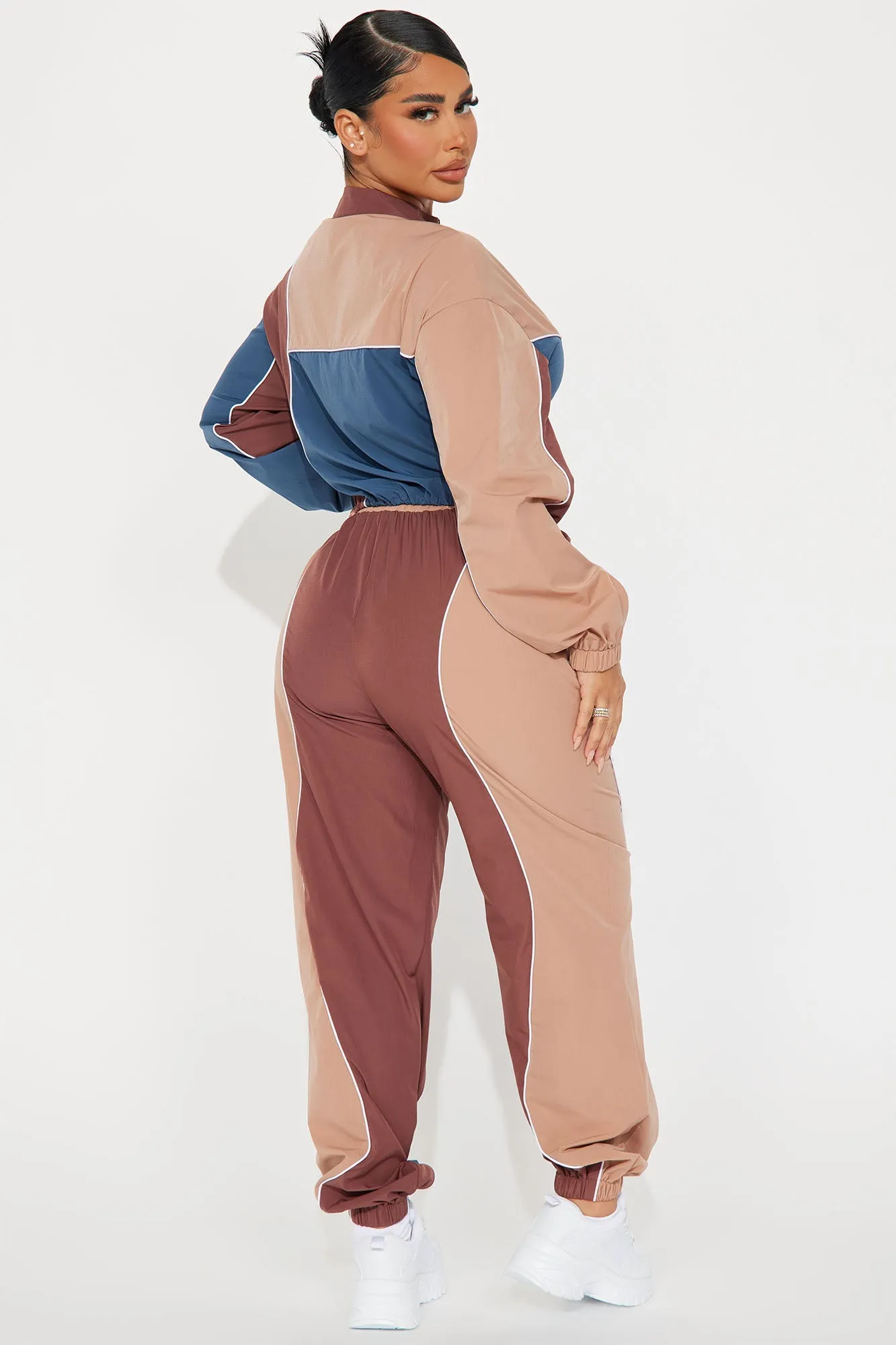 Andrea Windbreaker Jogger Set - Brown/combo