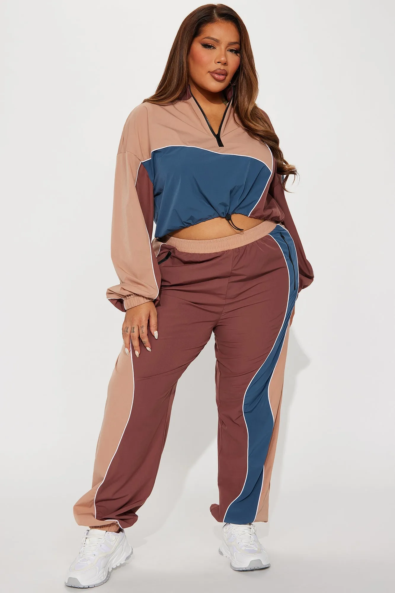 Andrea Windbreaker Jogger Set - Brown/combo