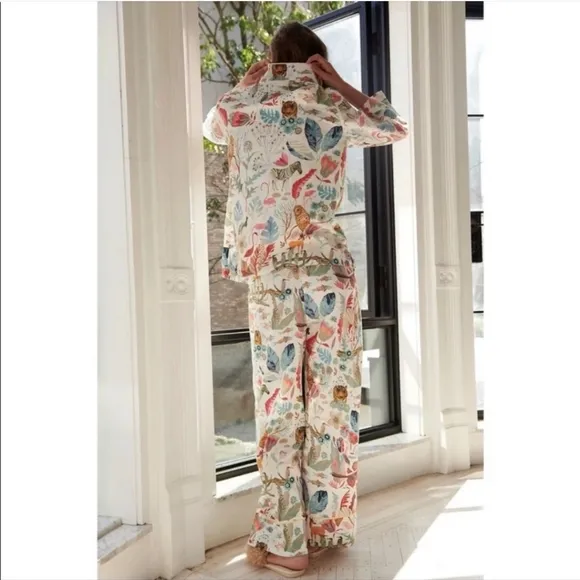 Anthropologie x Michele Morin Set ANIMALIA Zoo Wildlife Print Women's Small Pj's