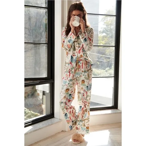 Anthropologie x Michele Morin Set ANIMALIA Zoo Wildlife Print Women's Small Pj's