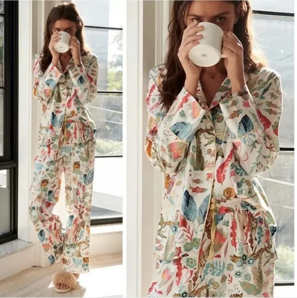 Anthropologie x Michele Morin Set ANIMALIA Zoo Wildlife Print Women's Small Pj's