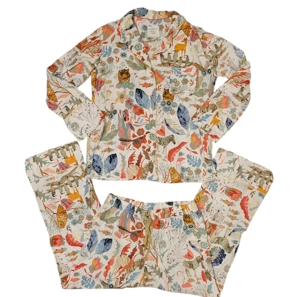 Anthropologie x Michele Morin Set ANIMALIA Zoo Wildlife Print Women's Small Pj's