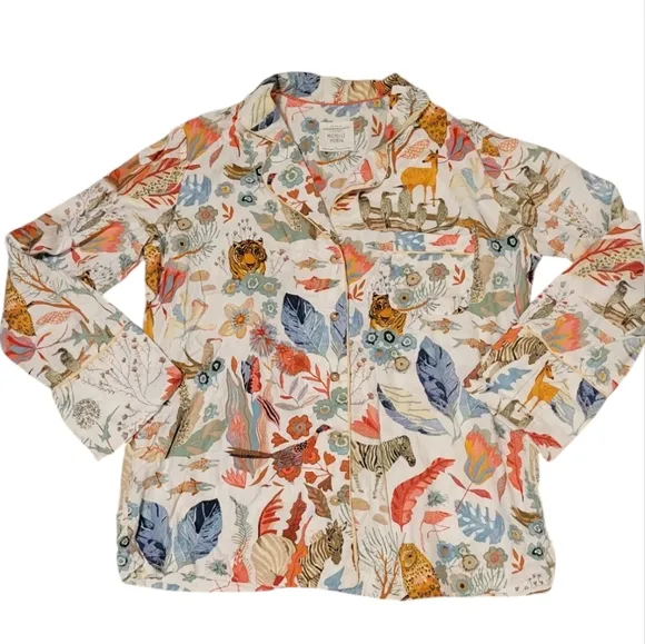 Anthropologie x Michele Morin Set ANIMALIA Zoo Wildlife Print Women's Small Pj's