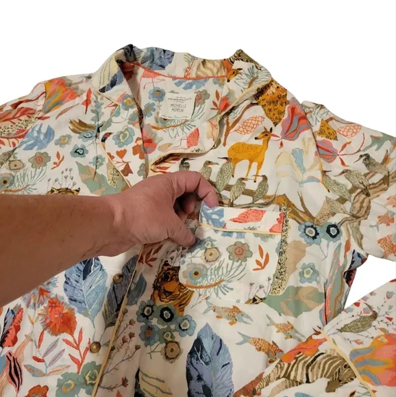 Anthropologie x Michele Morin Set ANIMALIA Zoo Wildlife Print Women's Small Pj's