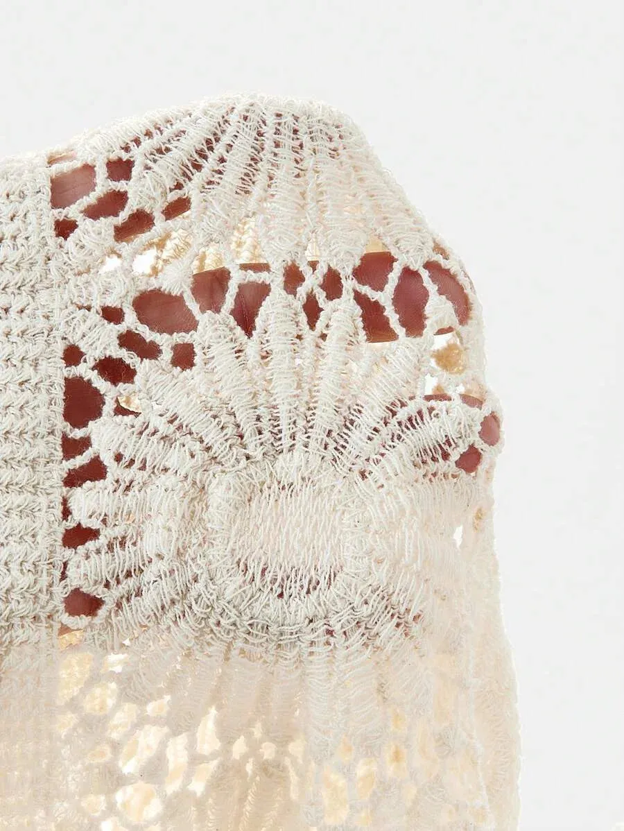 Armanda Crochet Short Sleeve Button-Up Cardigan in White