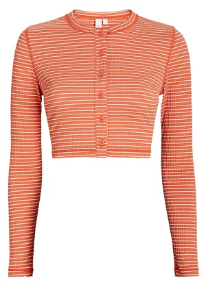 Aurelia Striped Seersucker Cardigan (Chili Stripe)