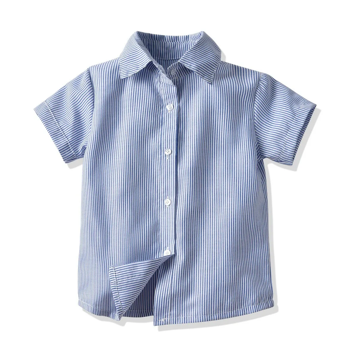 Baby Boy Gentleman Suit Summer Short-Sleeved Striped Shirt Bow Tie Shorts Strap Four-Piece Suit