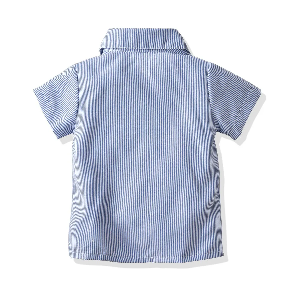 Baby Boy Gentleman Suit Summer Short-Sleeved Striped Shirt Bow Tie Shorts Strap Four-Piece Suit