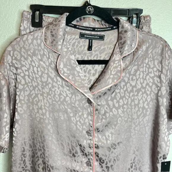 BCBG New Luxe Mauve Leopard Loungewear Set Size Small Pajama Pants &amp; Top