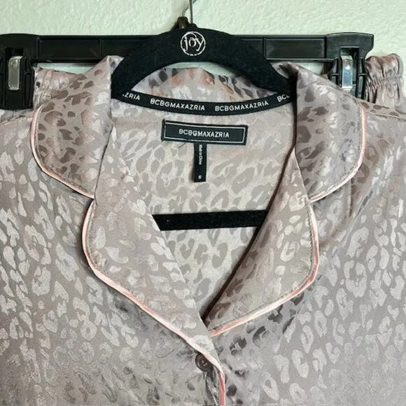 BCBG New Luxe Mauve Leopard Loungewear Set Size Small Pajama Pants &amp; Top