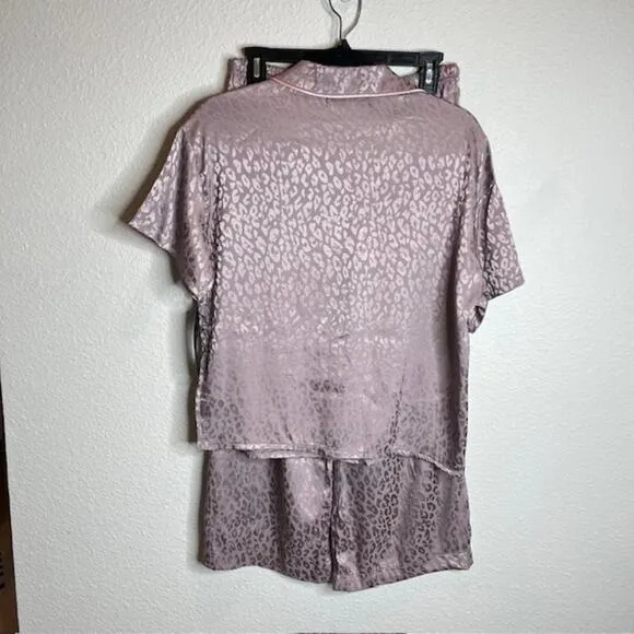 BCBG New Luxe Mauve Leopard Loungewear Set Size Small Pajama Pants &amp; Top