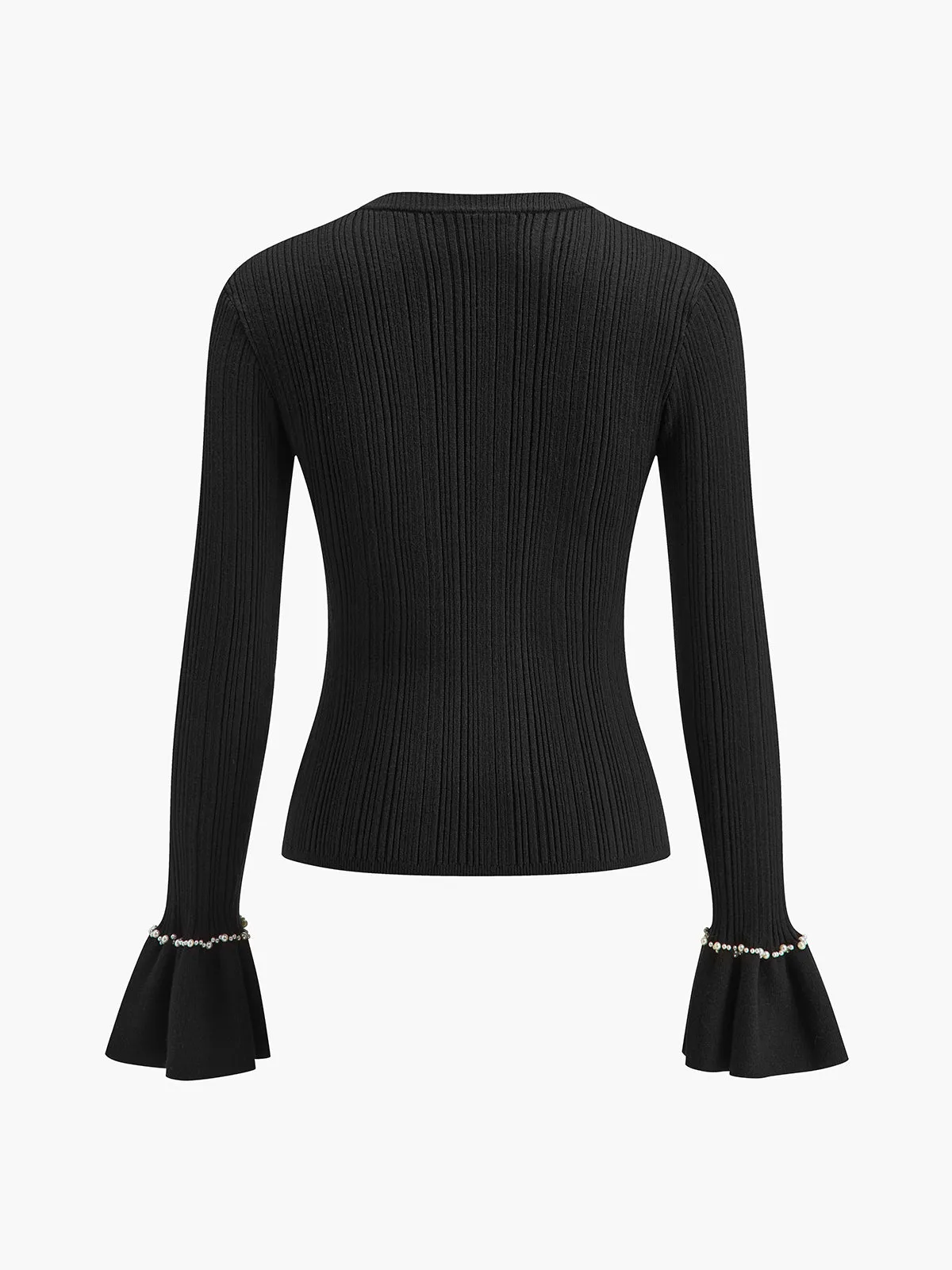 Beaded-Decor Ruffle Knit Top