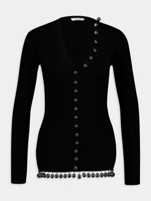 Beaded V-Neck Wool Cardigan