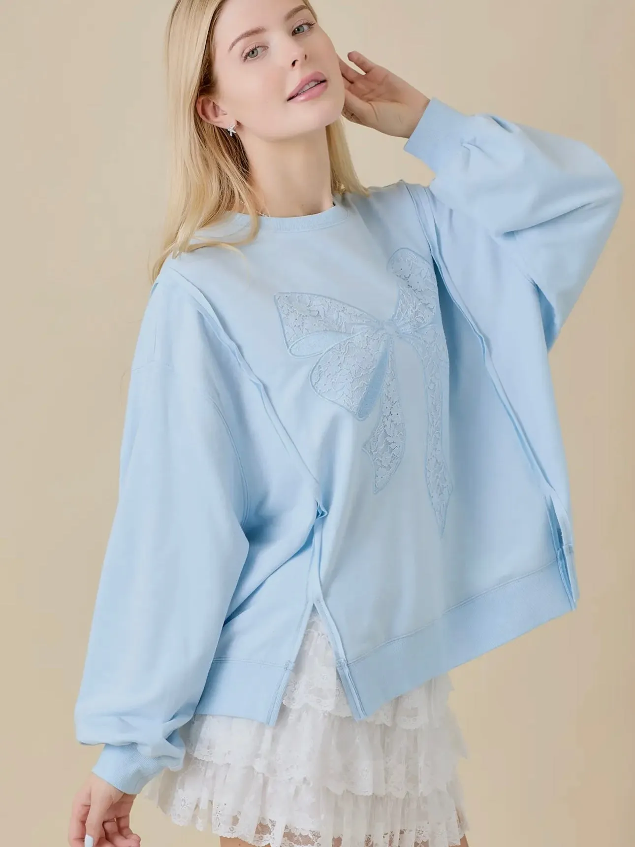 Belle of the Bow Sweatshirt: Light Blue