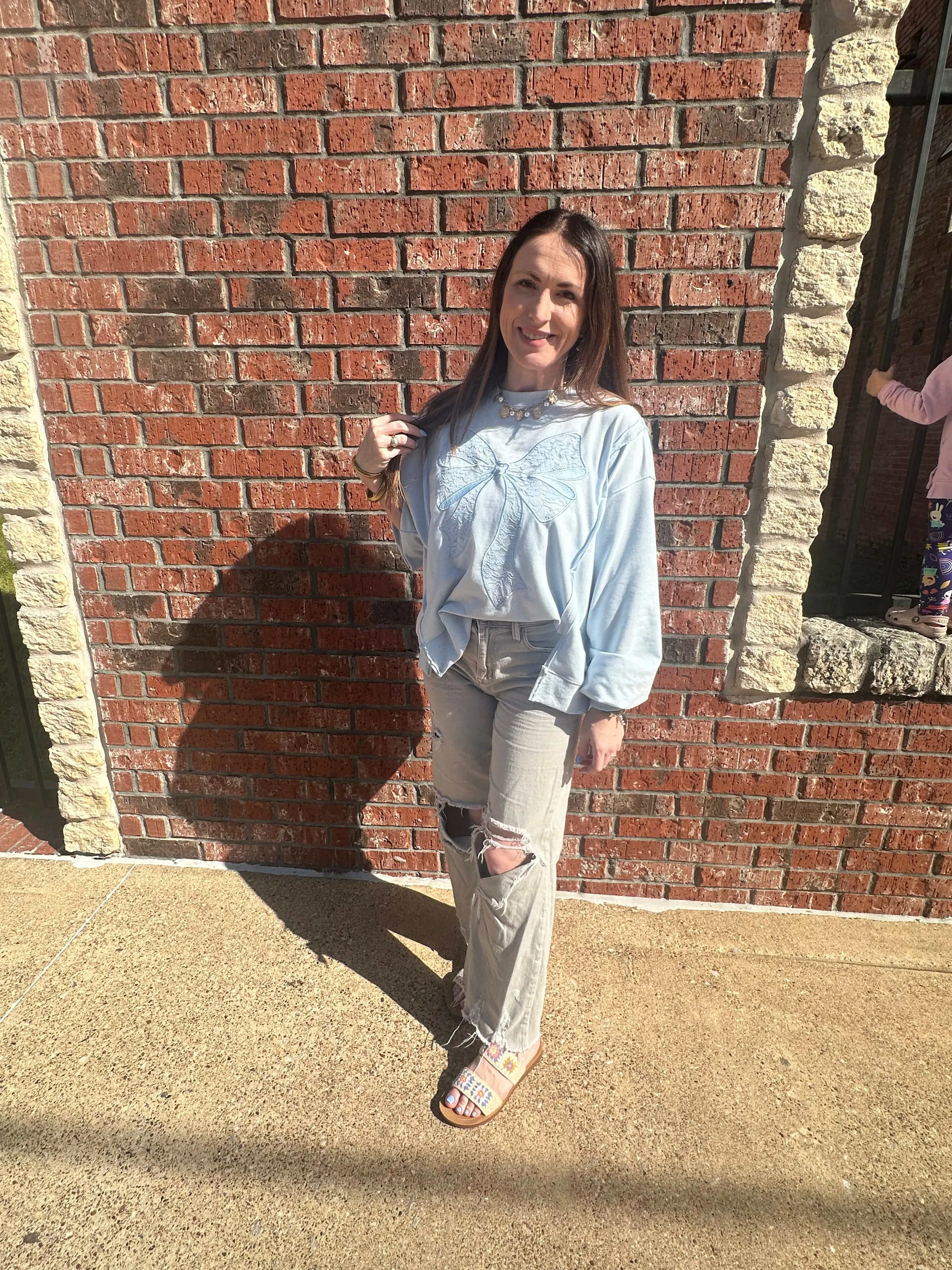 Belle of the Bow Sweatshirt: Light Blue