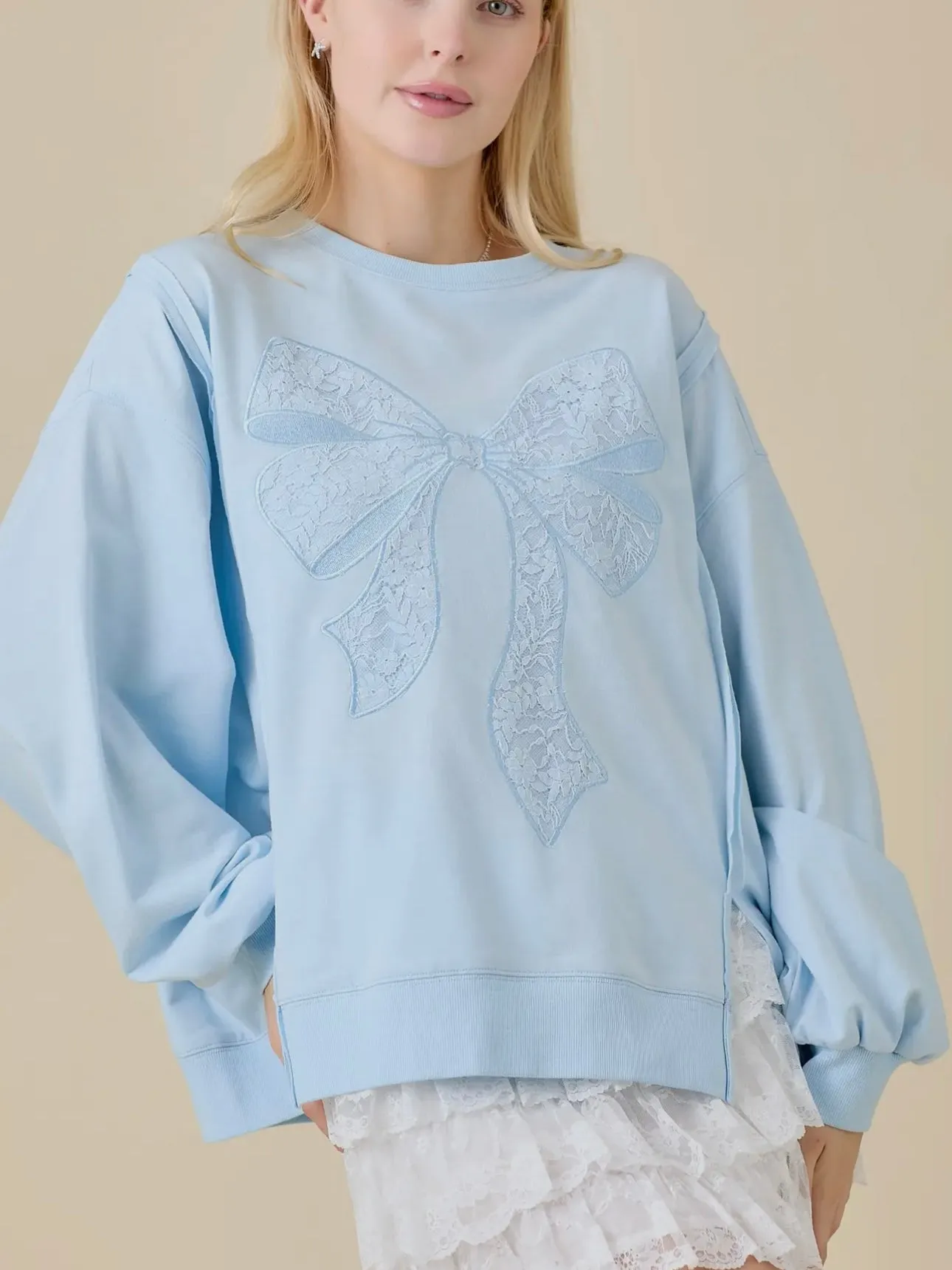 Belle of the Bow Sweatshirt: Light Blue