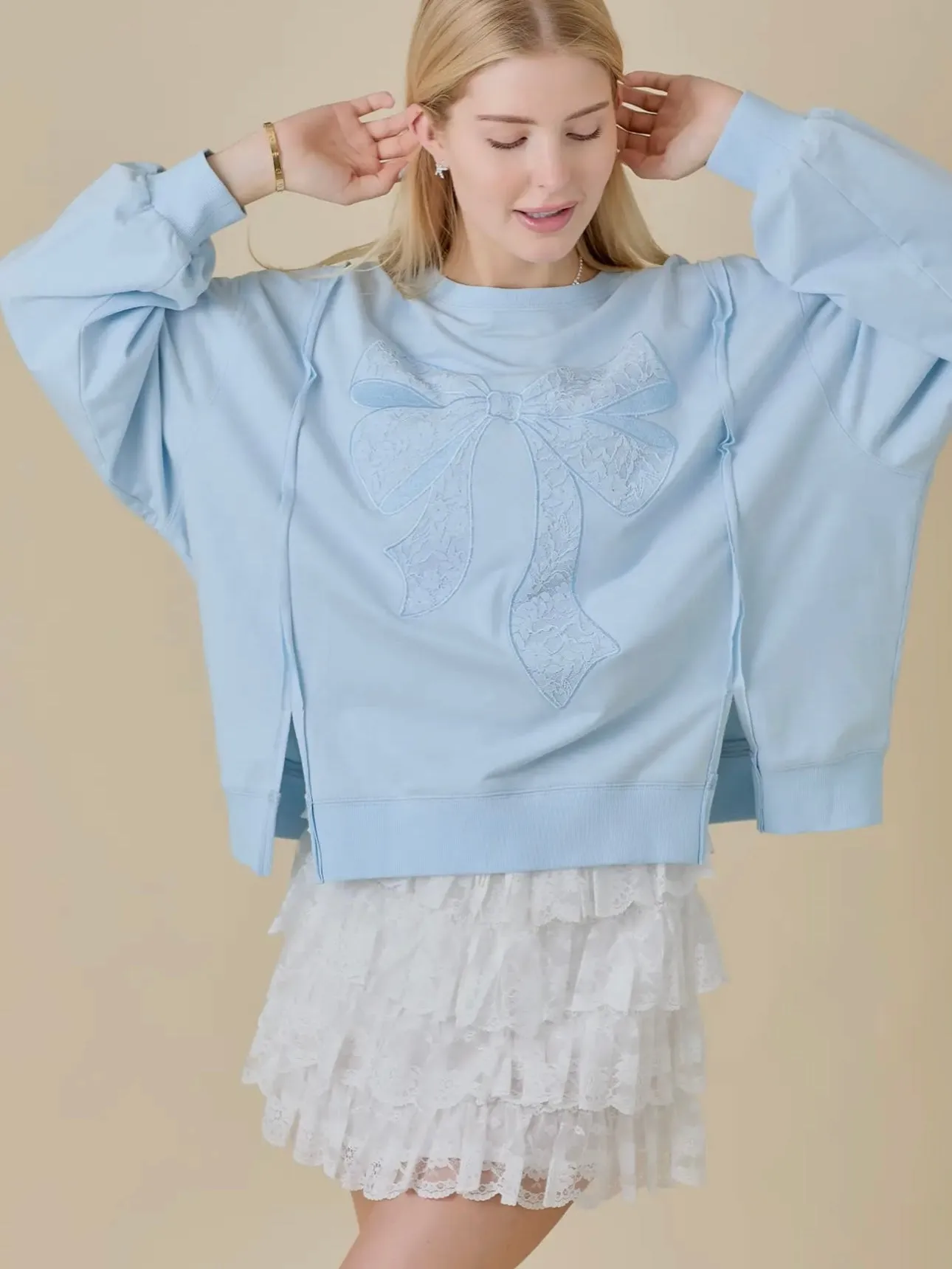 Belle of the Bow Sweatshirt: Light Blue