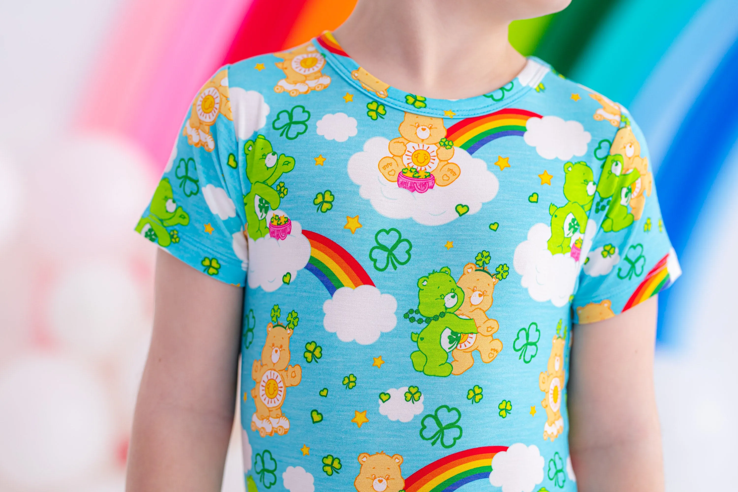 Birdie Bean Care Bears™ St. Patrick's Day Rainbow Print 2-piece Short Sleeve Kids Pajamas with Pants