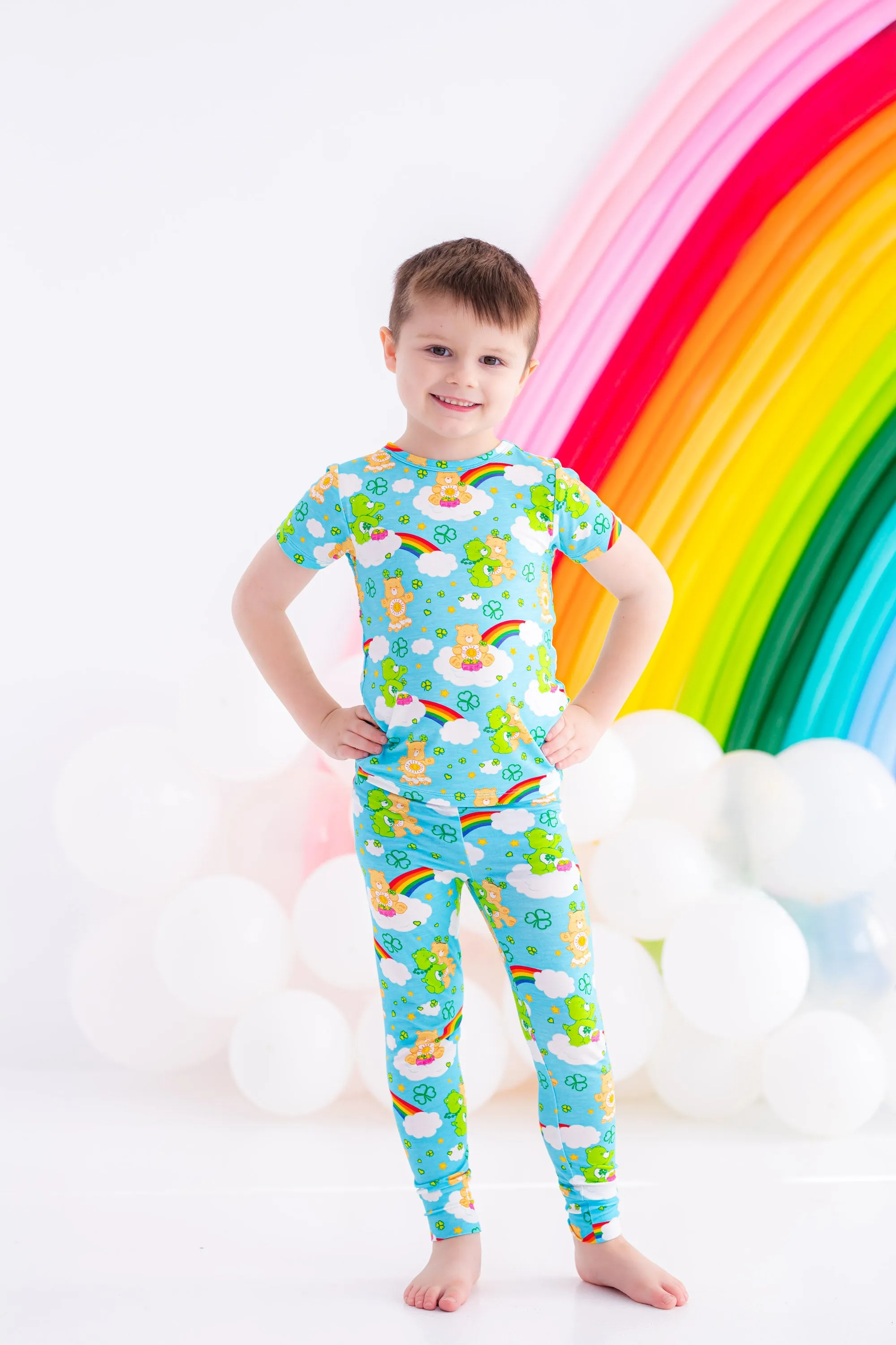 Birdie Bean Care Bears™ St. Patrick's Day Rainbow Print 2-piece Short Sleeve Kids Pajamas with Pants