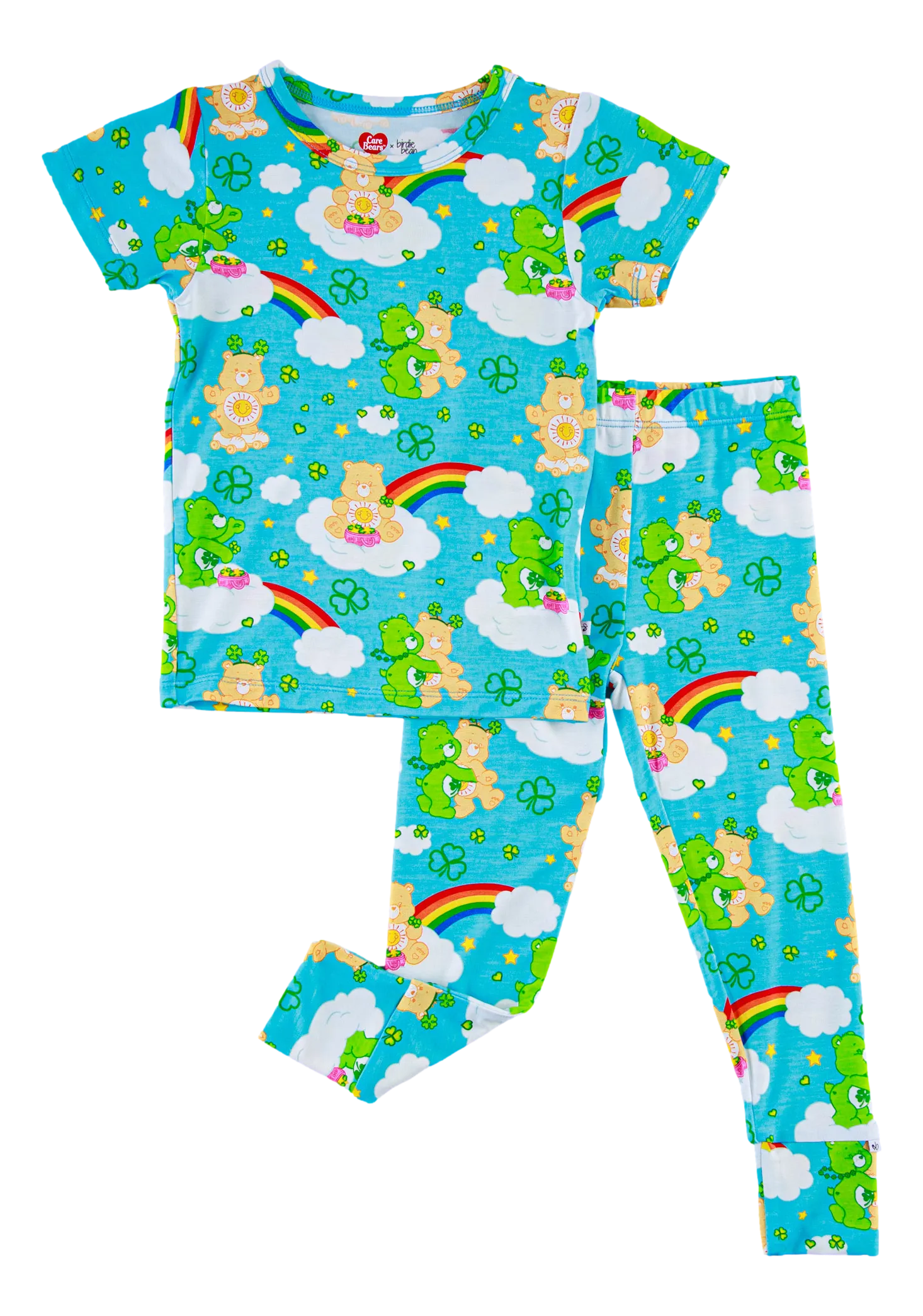 Birdie Bean Care Bears™ St. Patrick's Day Rainbow Print 2-piece Short Sleeve Kids Pajamas with Pants