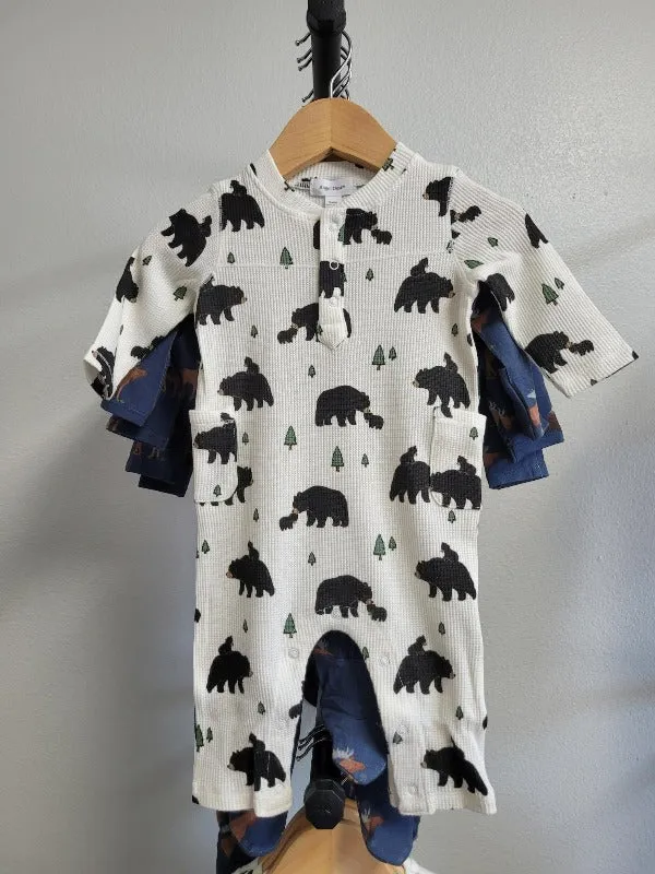 Black Bear Waffle Knit Romper