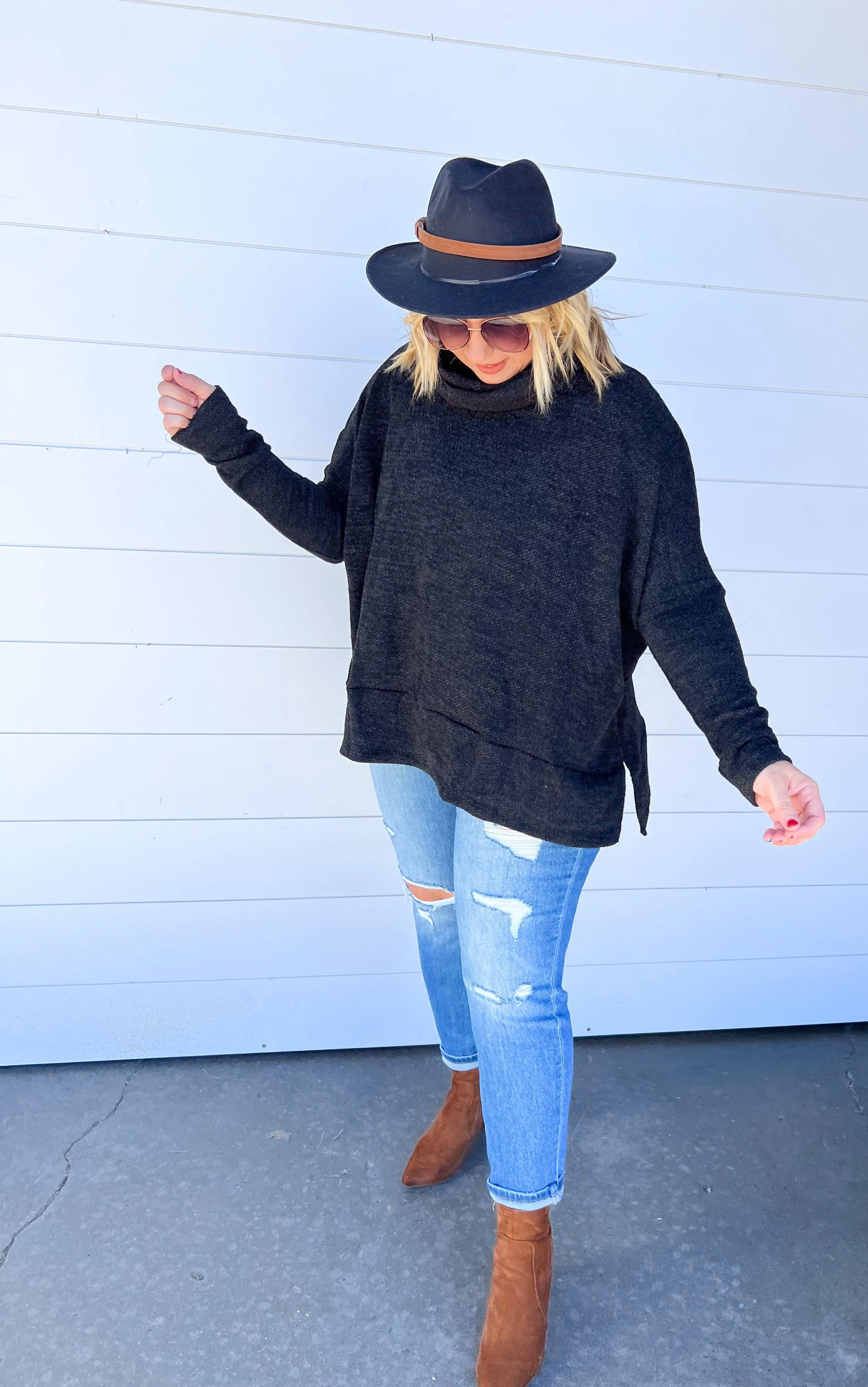 Black Cowl Neck Knit Top - Final Sale*