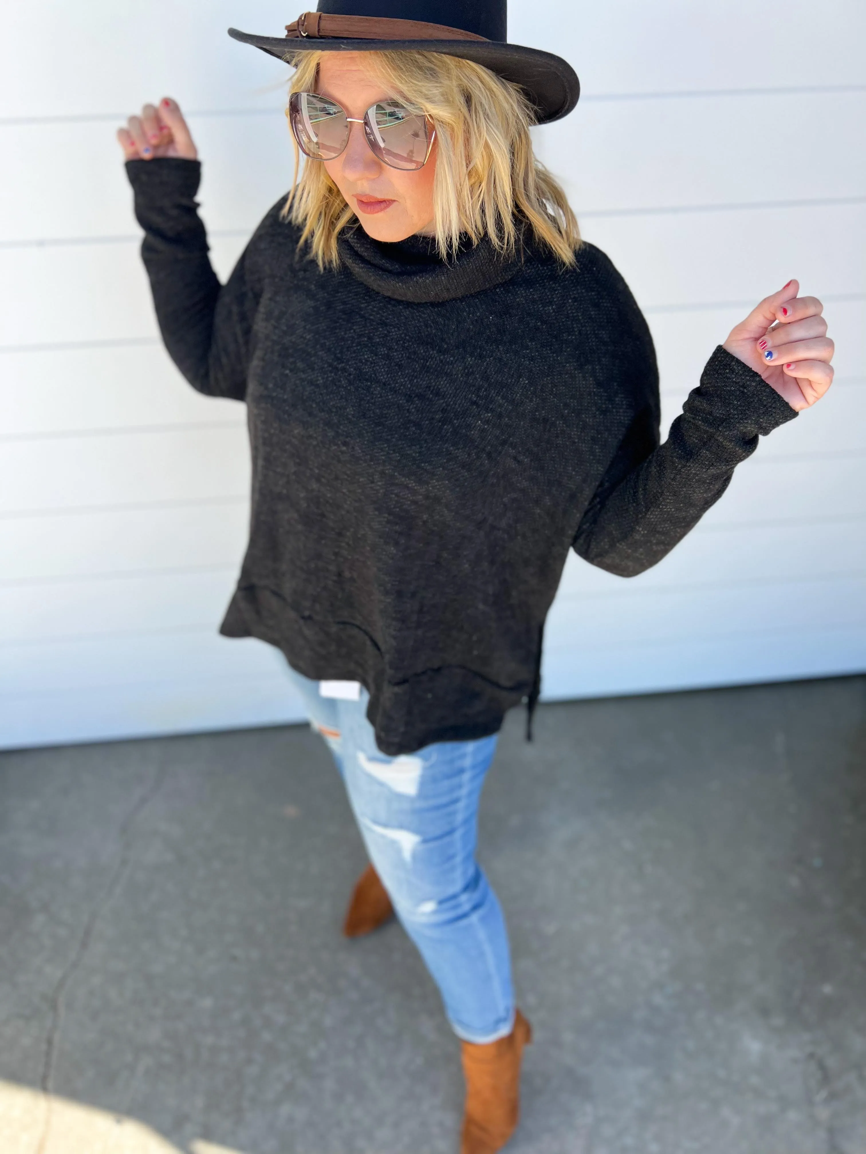 Black Cowl Neck Knit Top - Final Sale*
