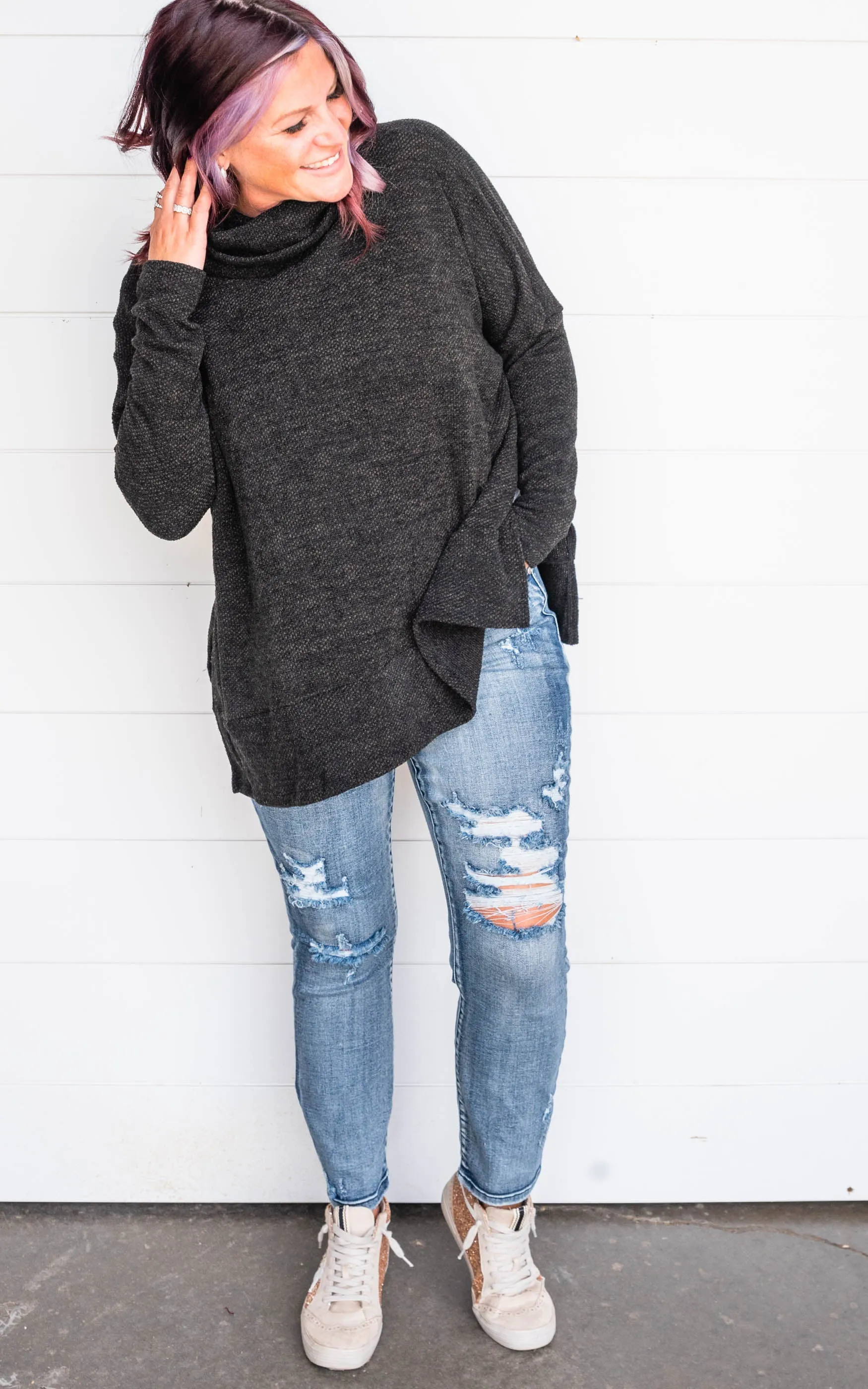 Black Cowl Neck Knit Top - Final Sale*