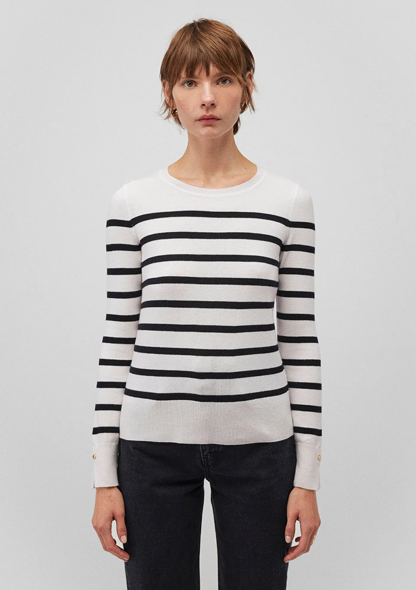 Black Striped Crewneck Sweater