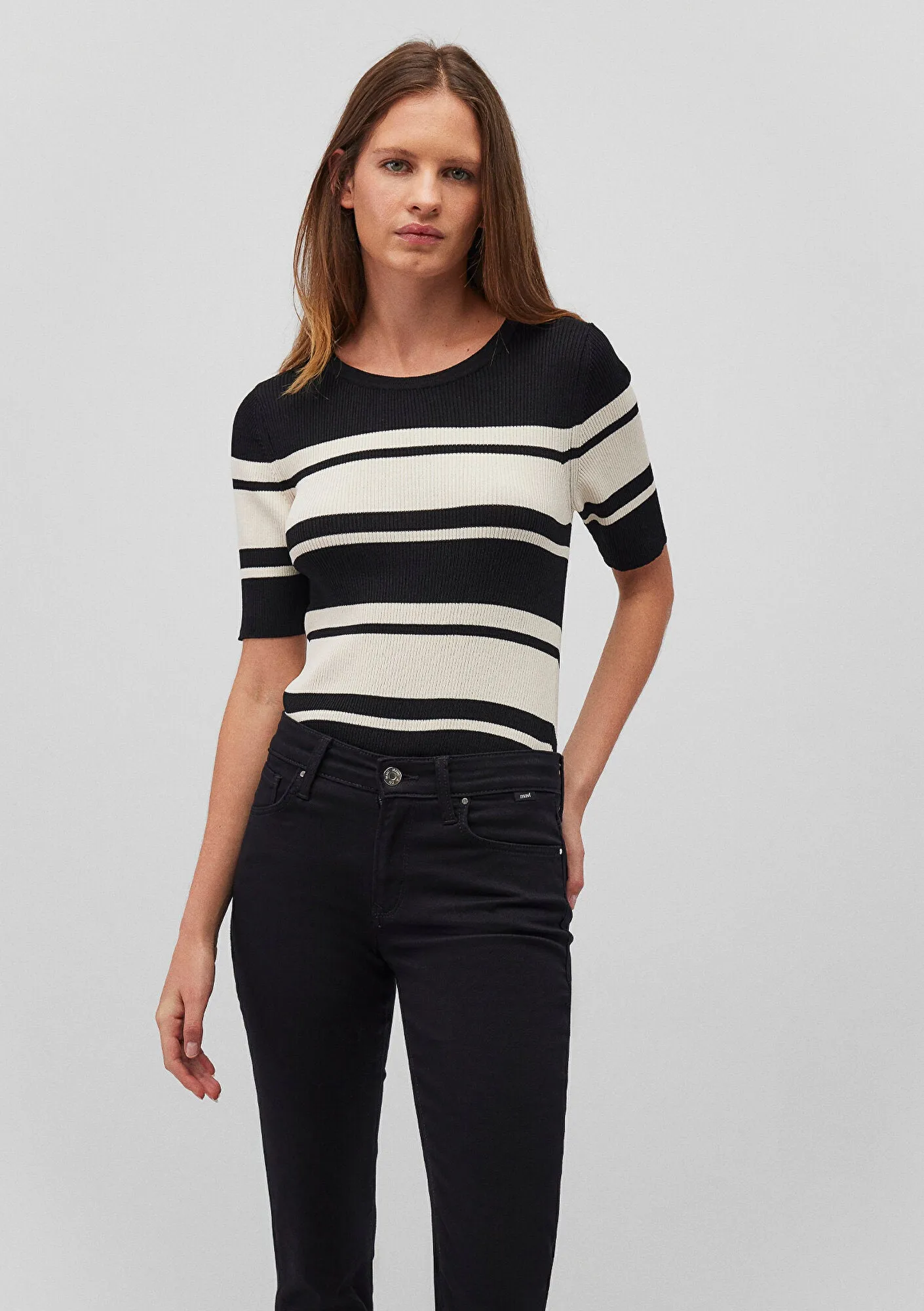 Black Striped Crewneck Sweater