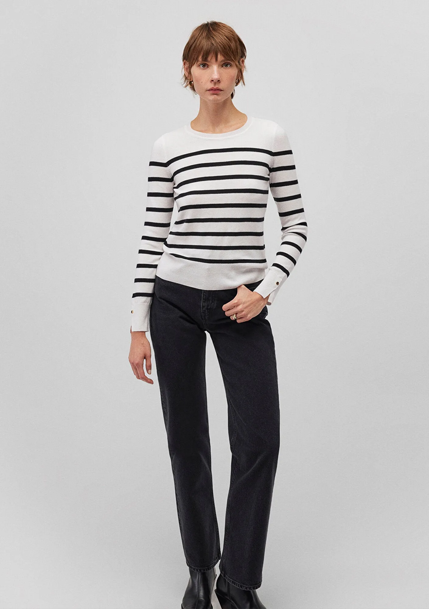 Black Striped Crewneck Sweater