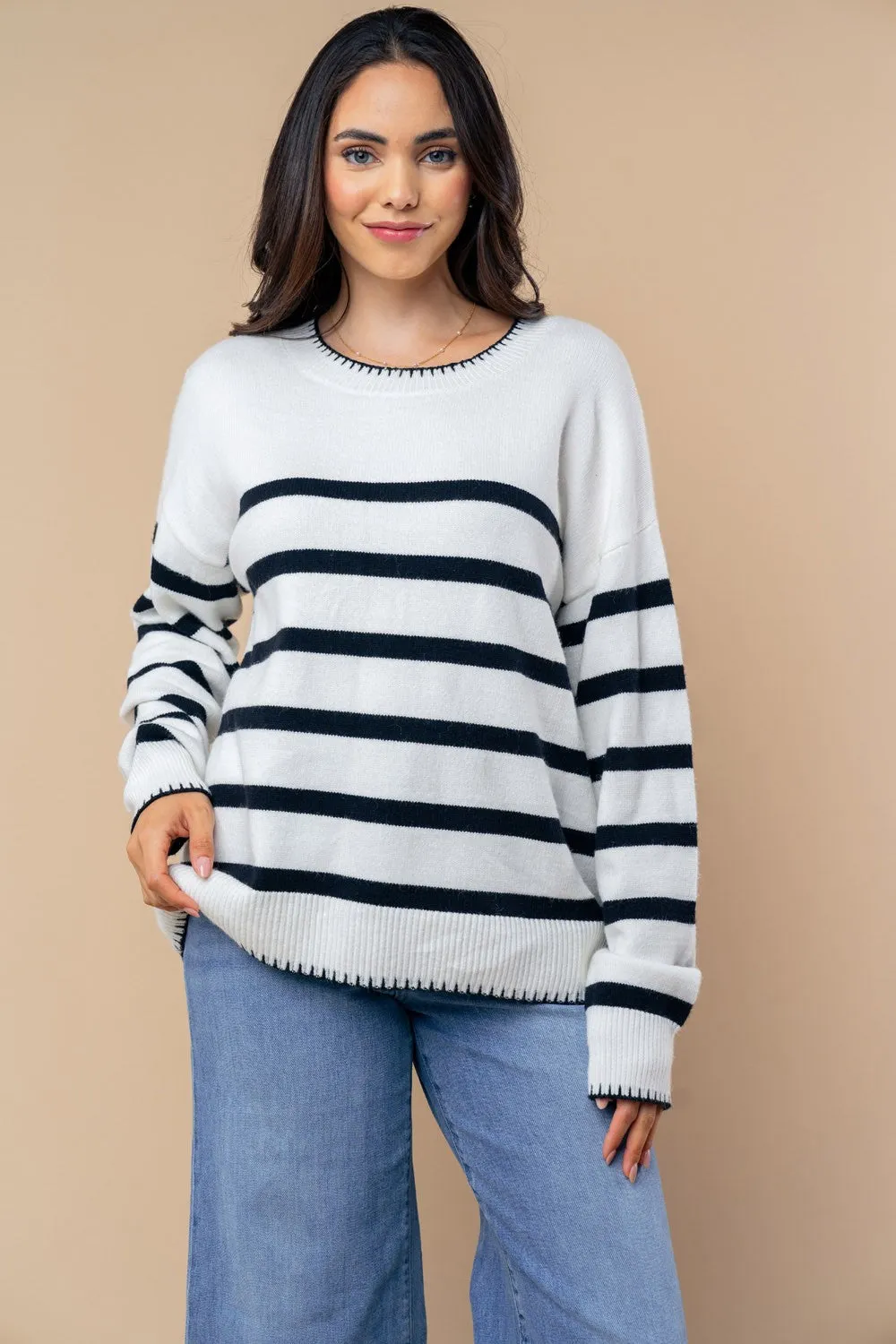 Black White Striped Sweater** - Final Sale