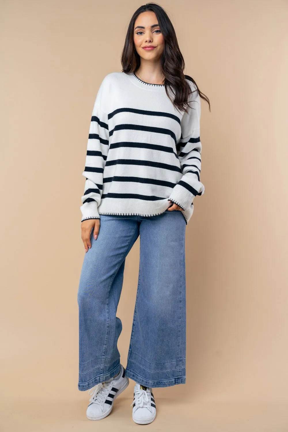 Black White Striped Sweater** - Final Sale