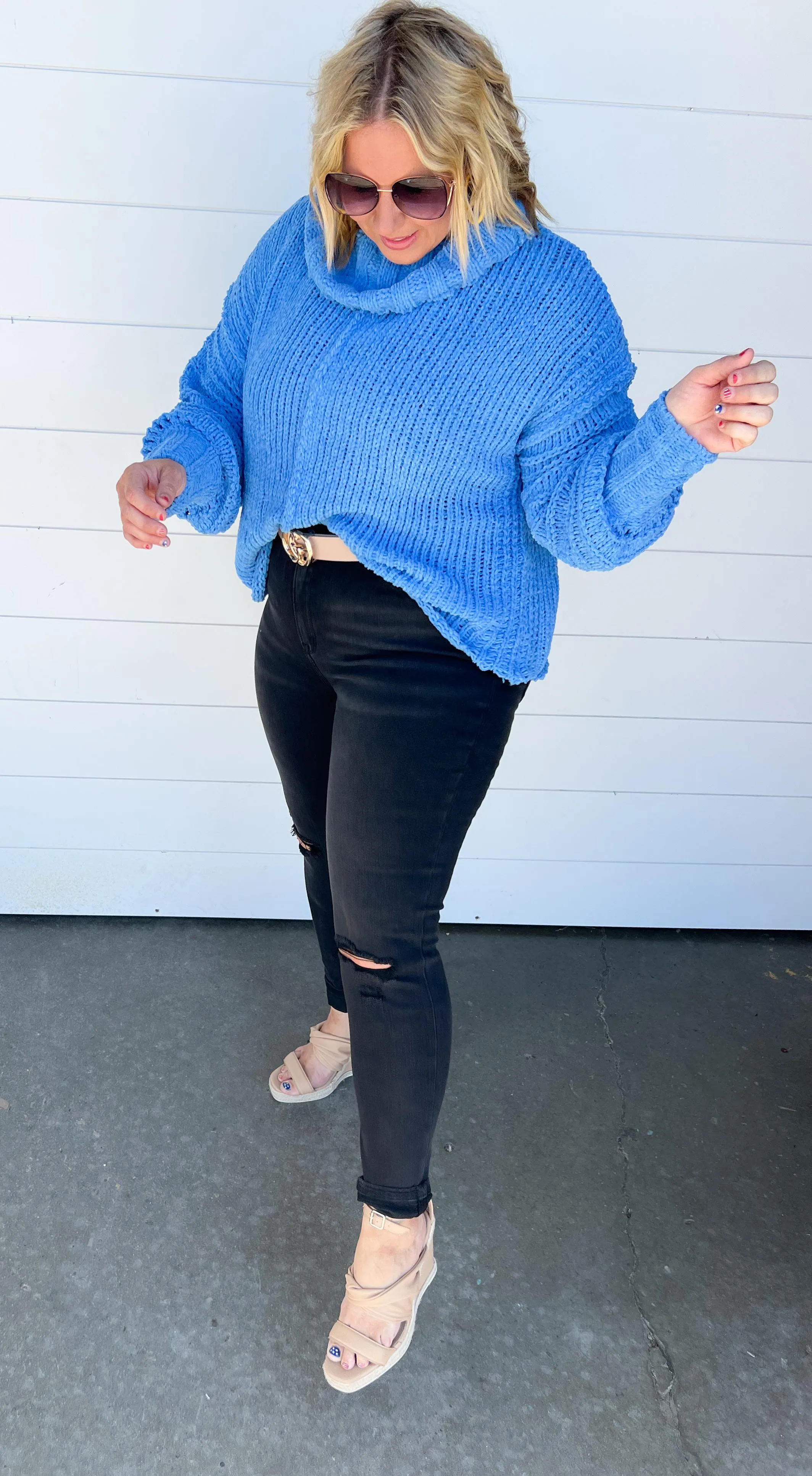 Blue Cowl Neck Sweater - Final Sale