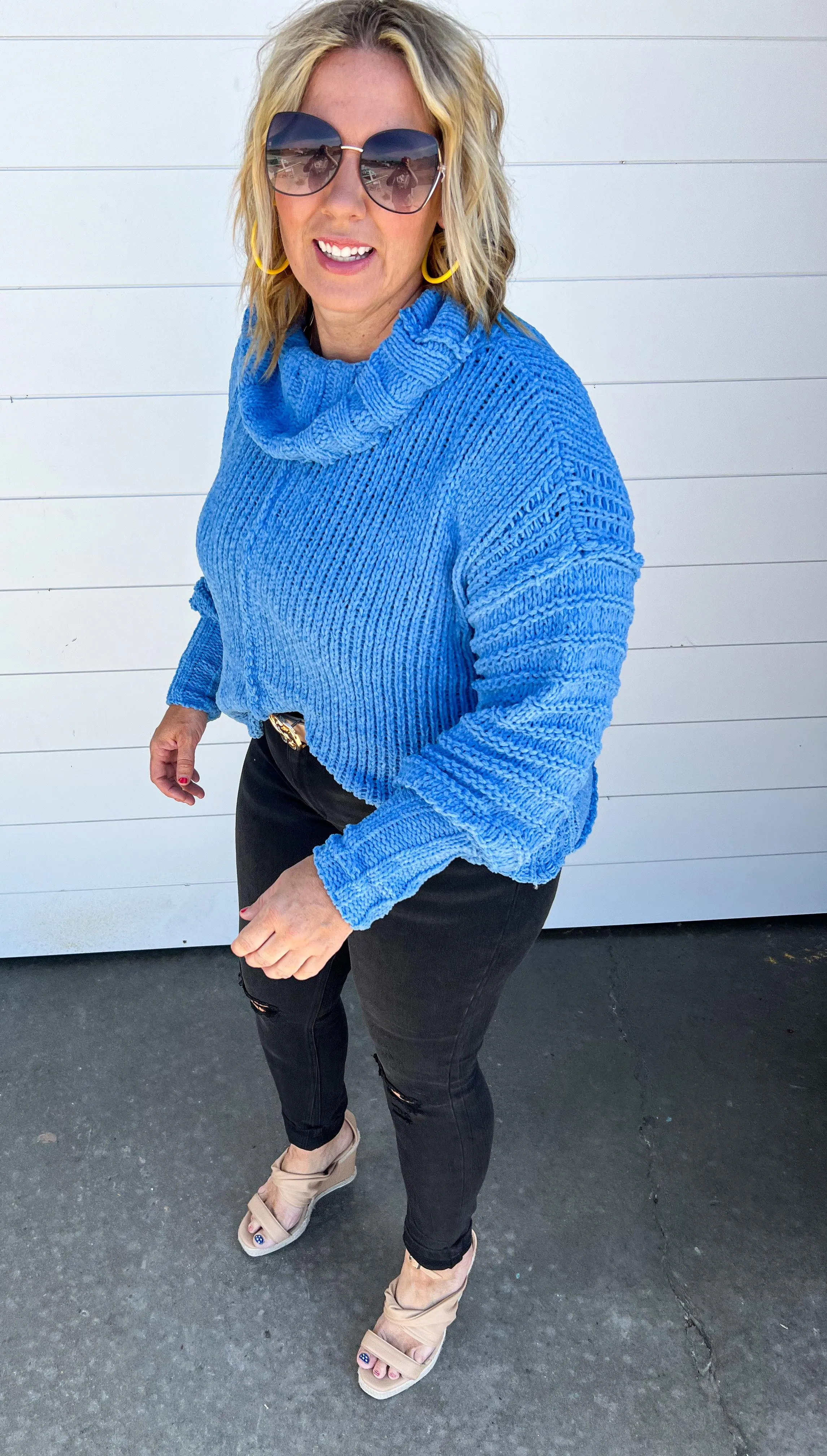 Blue Cowl Neck Sweater - Final Sale
