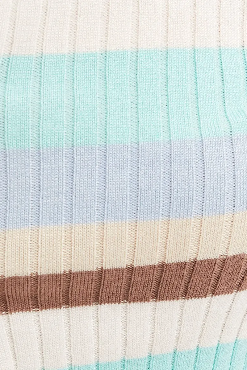 Blue Stripe Crop Cardigan Short Sleeve Knit
