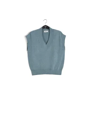 Blue V-neck short-sleeved sweater