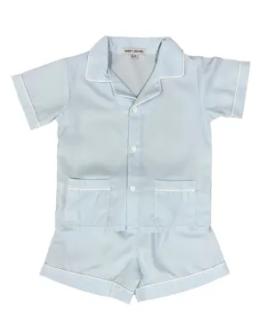 Blue with White Trim Boy's Short PJ Set