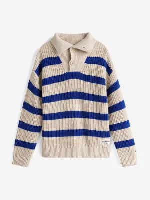 Boys Striped Mock Neck Jumper in Beige