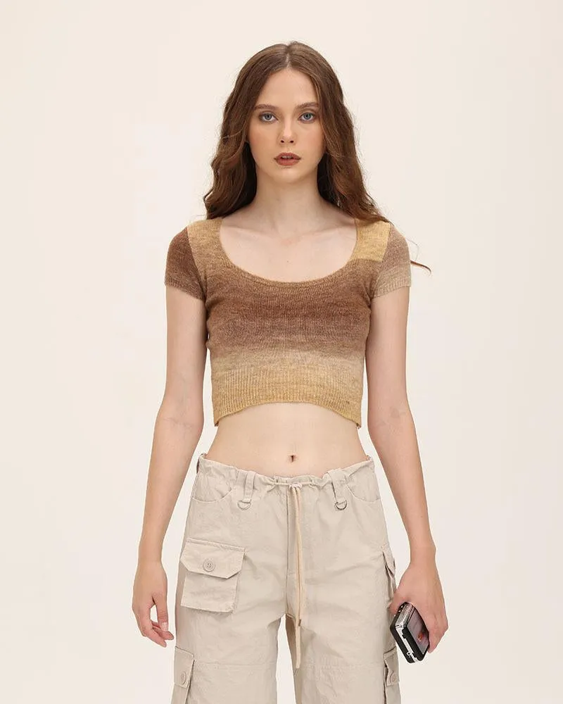 Bronzework Knitted Gradient Cropped T-Shirt